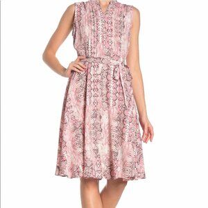 Nanette Lepore Pink Snakeskin Print Sleeveless Pintuck Tie Belt Size 14